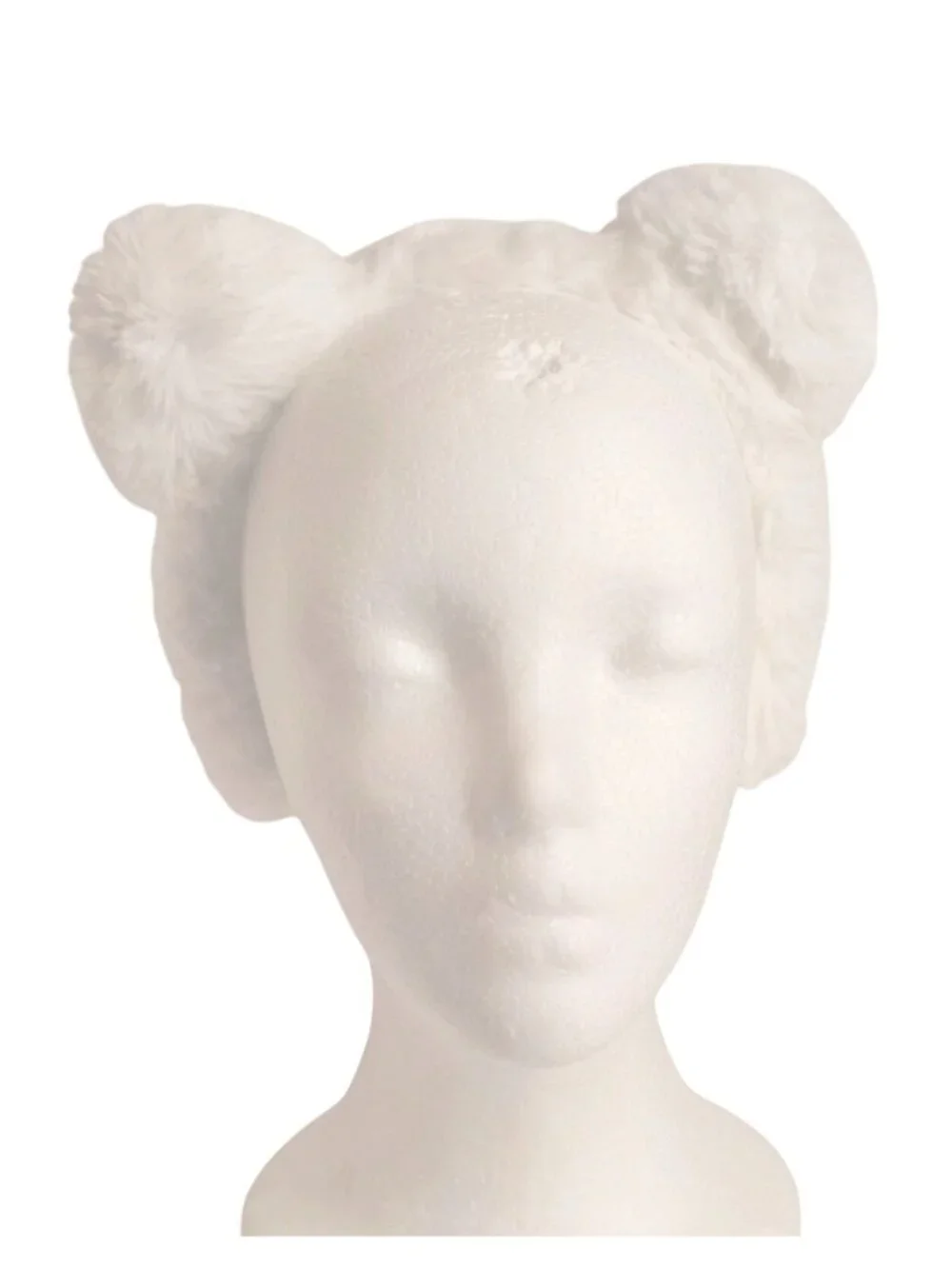 White Faux Fur Headband Puff Bear Ears For Costume Or Winter Wear Hair Accessory